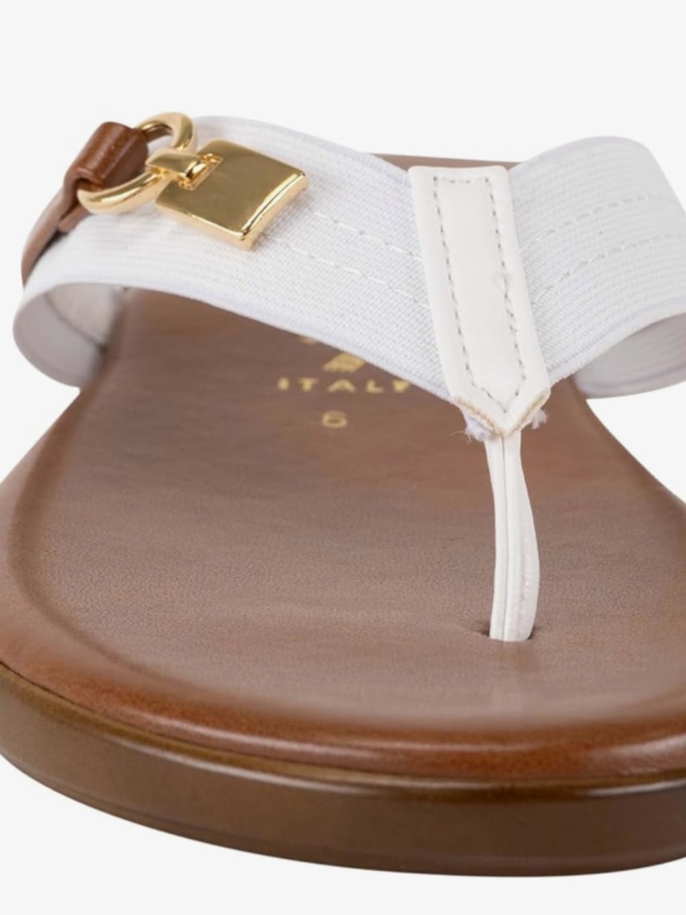 New!! Italian Shoemakers White and Brown Thong Sandal with Gold Accent